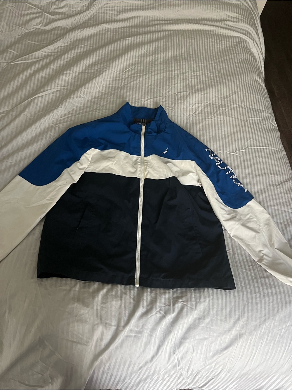 Nautica Blue White Black Colorblock Windbreaker Jacket